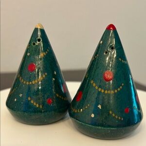 1940’s Vintage Hand Painted Christmas Holiday Tree Salt and Pepper Shakers